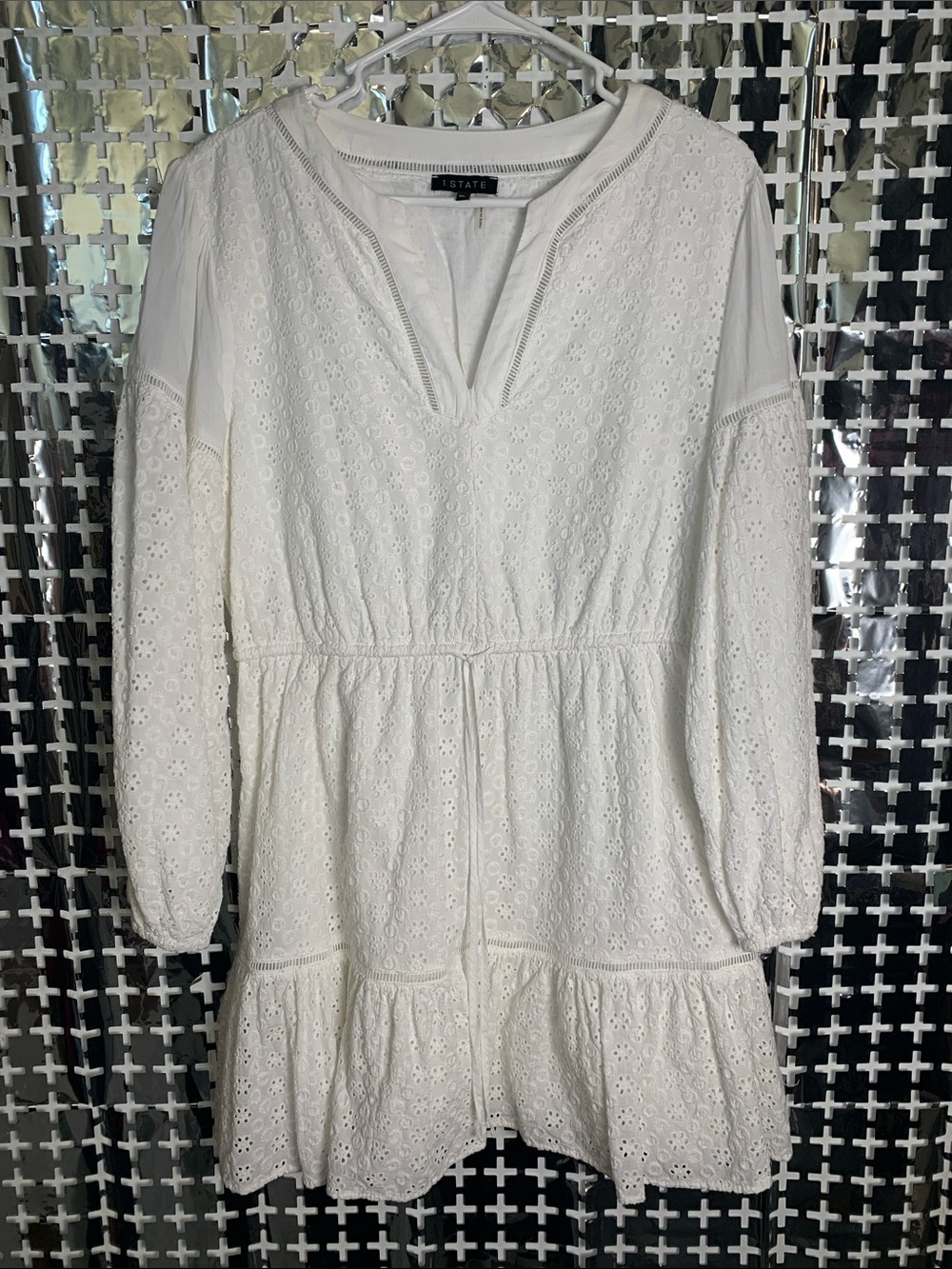 1. State White Eyelet Tiered V-Neck Mini Dress